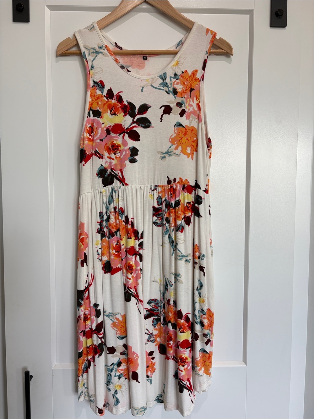 Amazon Cream Floral Midi Dress with Orange, Pink, and Burgundy Flowers